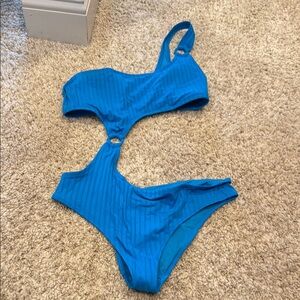 Aerie Blue One-Shoulder Cutout Swimsuit Size M